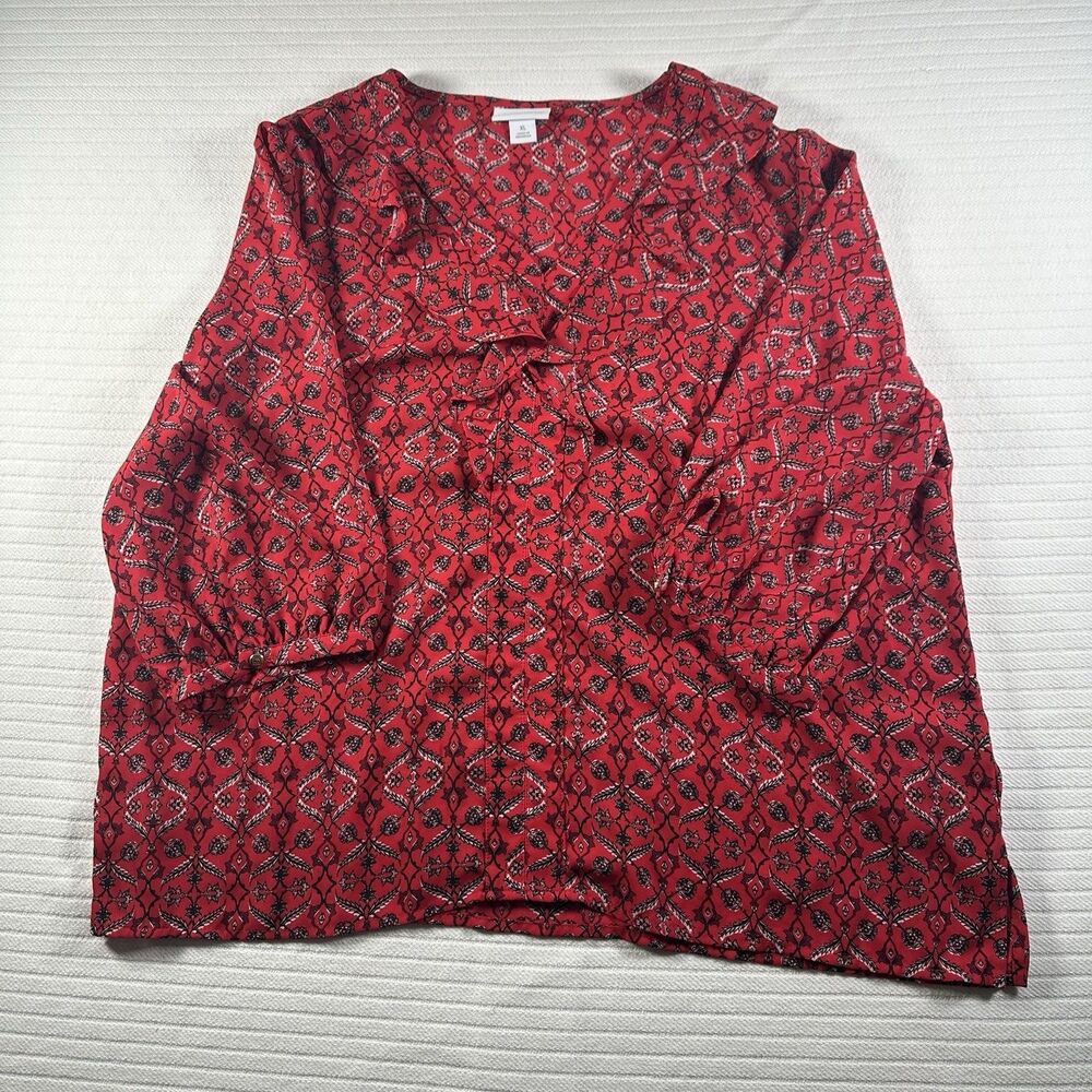 Liz Claiborne Women’s XL Red Floral Pattern Blouse